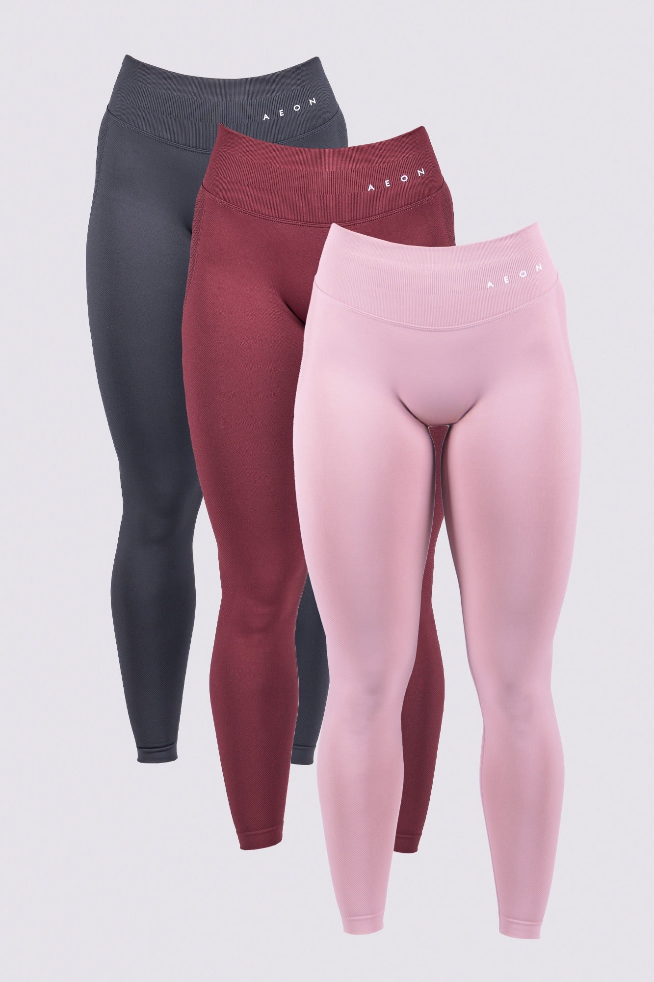 MOTION SEAMLESS LEGGINGS BUNDLE V2 - GRAPHITE & BURGUNDY & SOFT LILAC (3 - PIECE) - Aeon Athletics